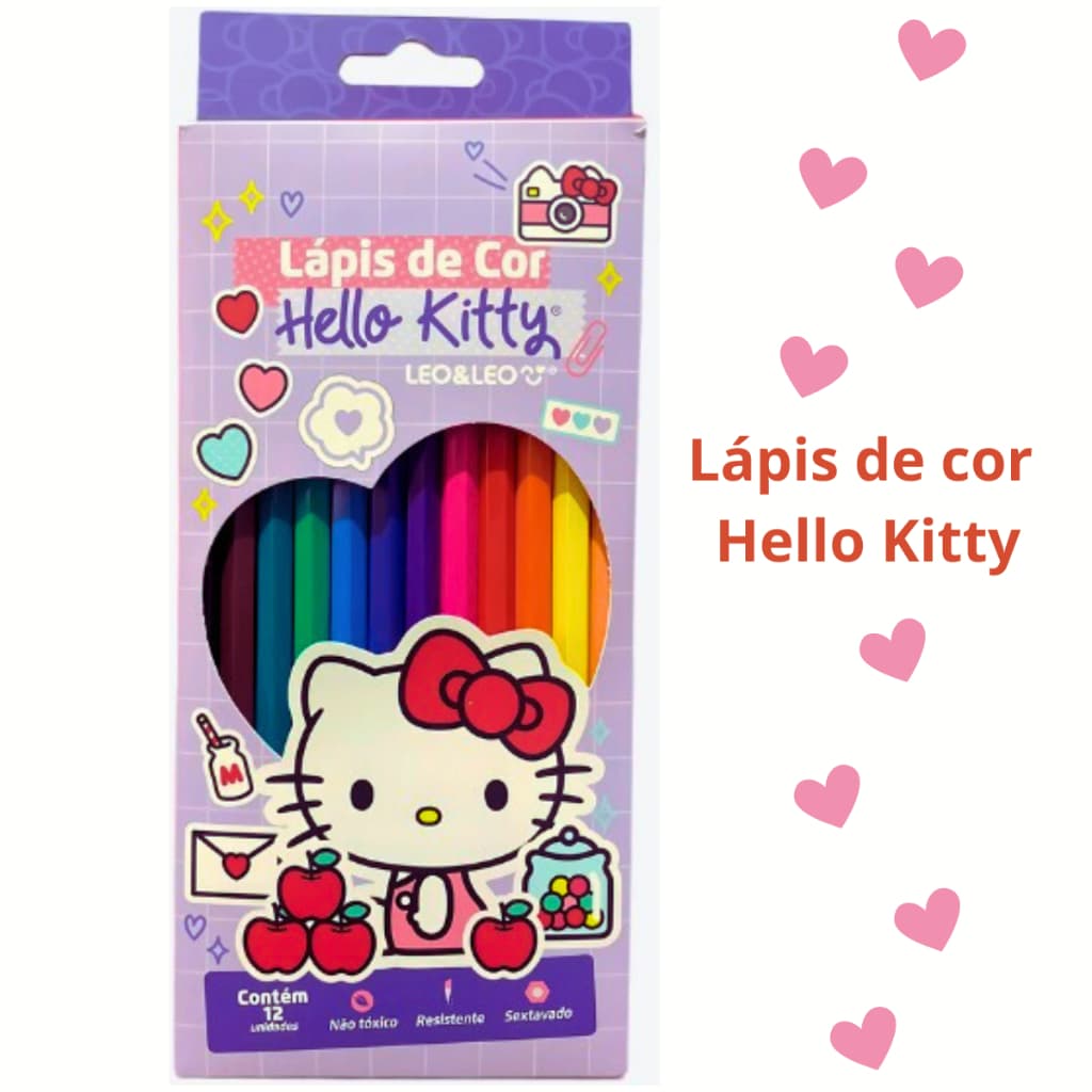 Lápis de Cor 12 cores Hello kitty leo e leo