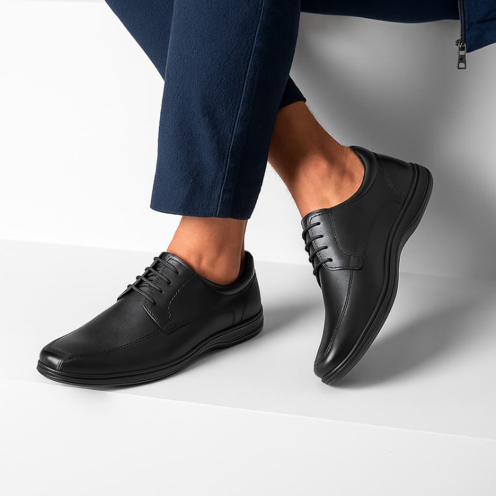 Sapato Social Masculino Preto Confortável Leve Cadarço Resistente Elegante e Casual