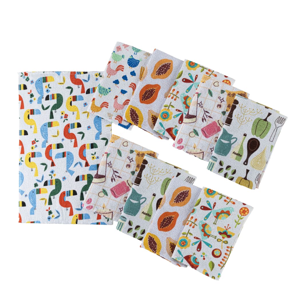 Kit 10 Pçs Pano de Copa Prato para Cozinha Seca Mais 35x55cm Estampado Sortido