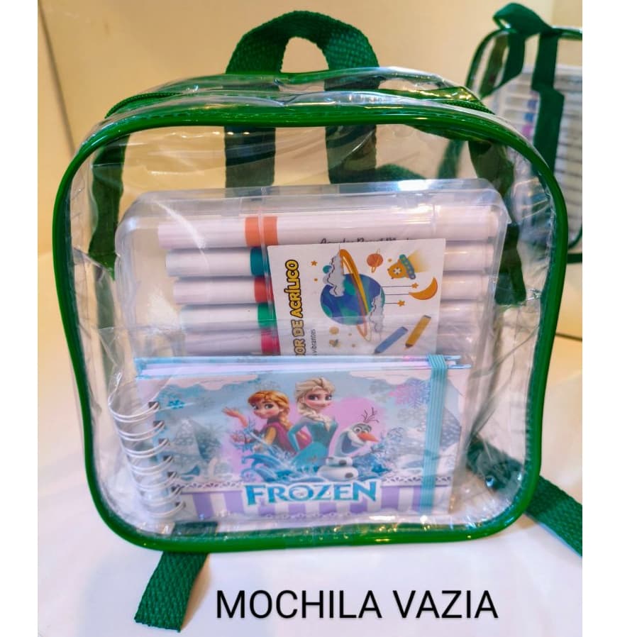 kit 25 mochila infantil cristal praia - viagens