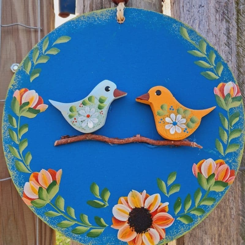 QUADRO REDONDO DECORATIVO COM PASSARINHOS DE MADEIRA DECORAÇÃO CASA CHÁCARA SÍTIO VARANDA