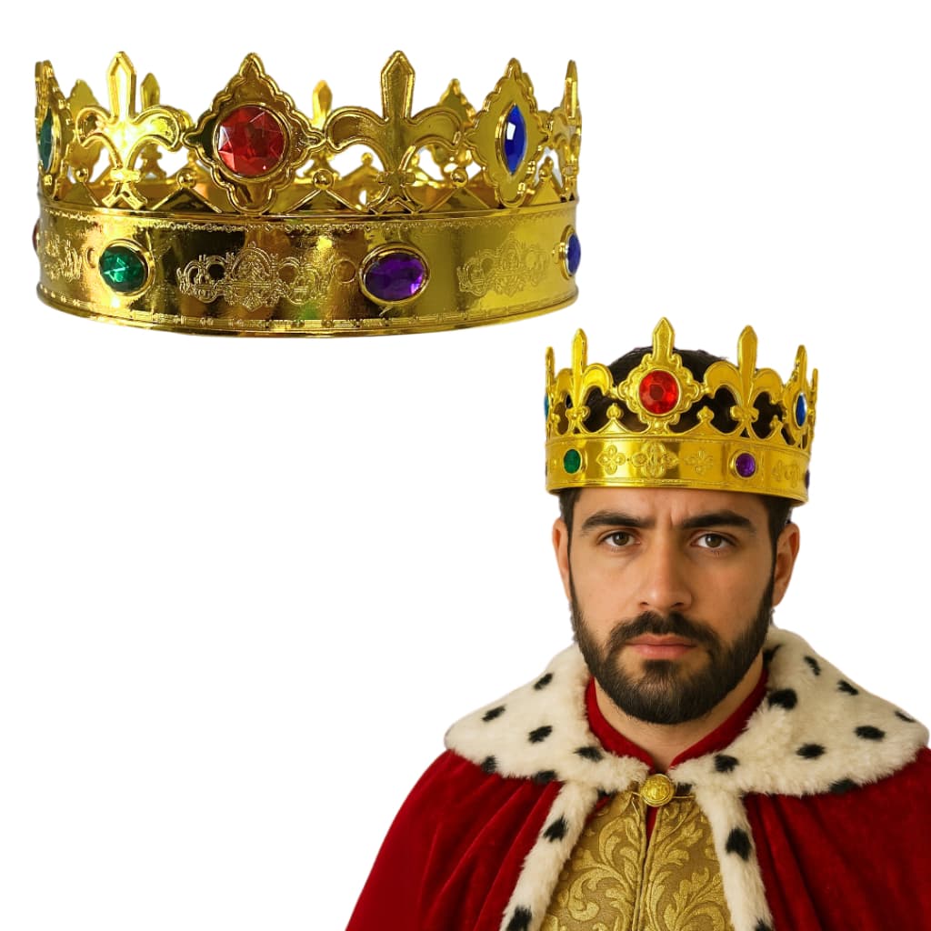 Coroa Dourada Rei E Rainha Adulto E Infantil Com Regulagem