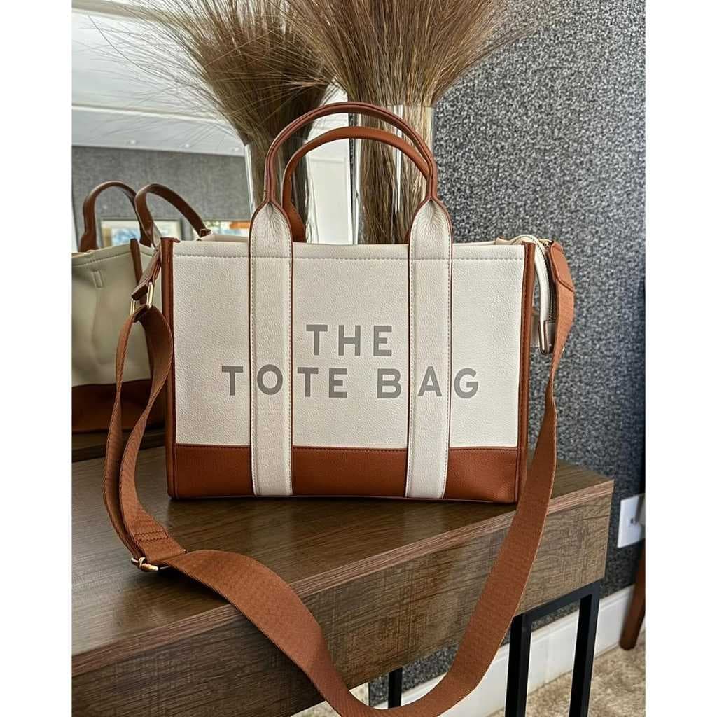 Bolsa Tote Bag  PU- Marrom Grande Espaçosa Transversal