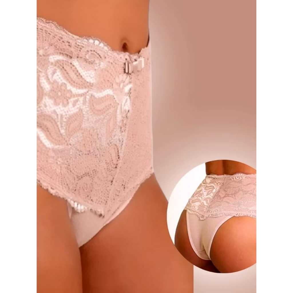 Kit 3 CALCINHA CINTA RENDA COTTOM CALCINHA ALTA COMPRESSÃO MODELADORA CÓS ALTO REDUZ CULOTE AFINA CINTURA CONFORTÁVEL