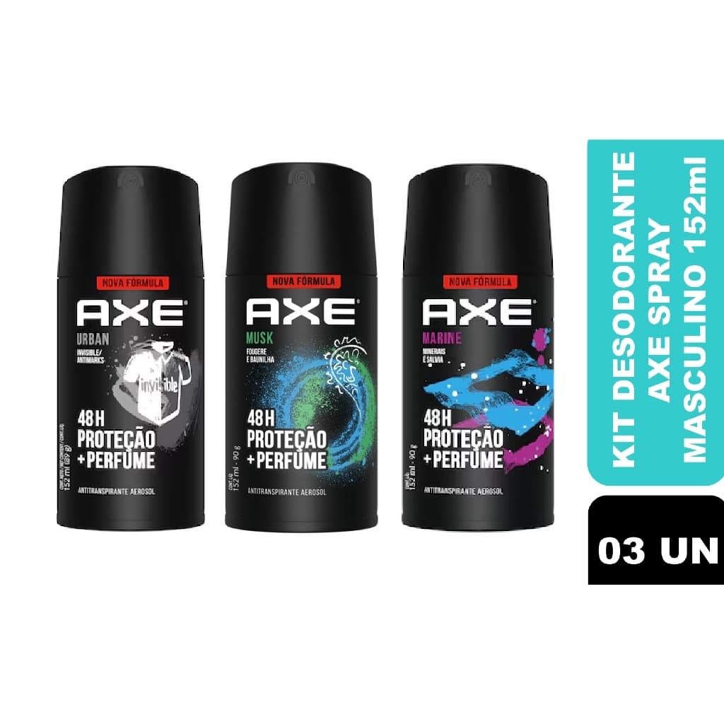 Kit 03un Desodorante Antitranspirante Spray Axe Masculino 48h 152ml (Escolha a Fragrância)
