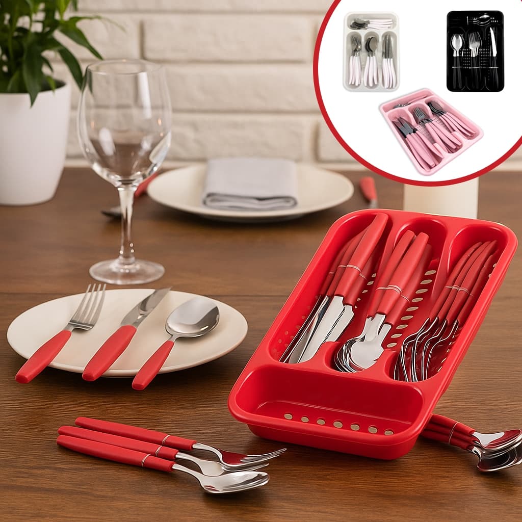 Jogo de Talheres 25 Peças Inox Aço Faqueiro Conjunto Kit Talher Colher Garfo Faca Cozinha