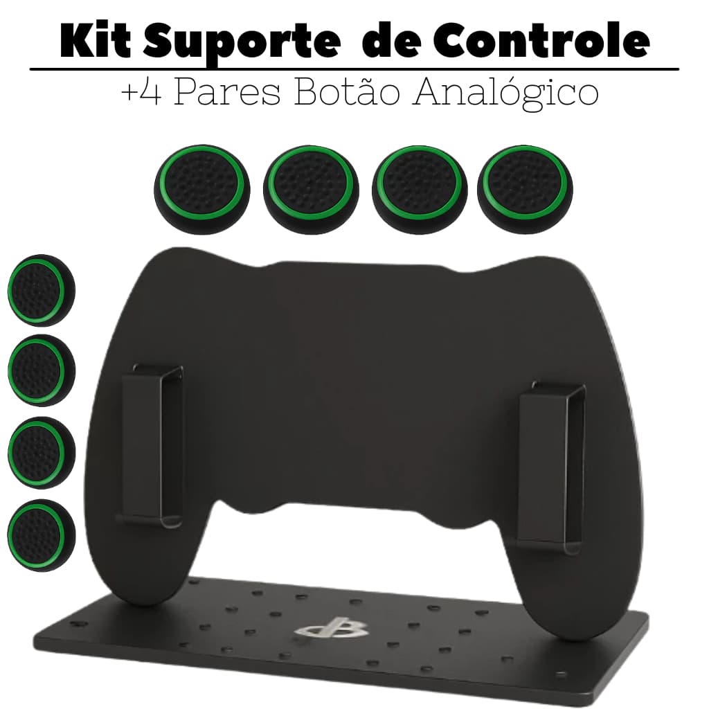 Kit Suporte de Ferro para 2 Controles PS4 PS5 + 4 Pares Capas Analógico Gamer