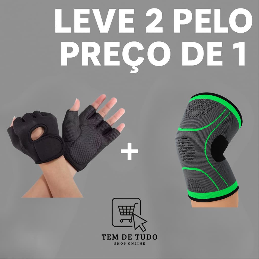 KIT Joelheira + Luva esportiva 2 em 1 Compressão Proteção pague 1 leve 2