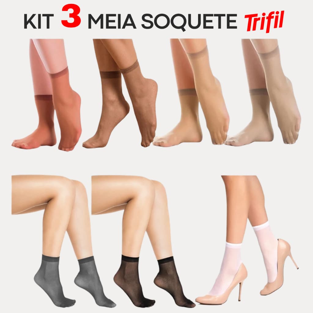 3 Pares Meias Trifil 6126 Soquete Modelo Classico Fio 20