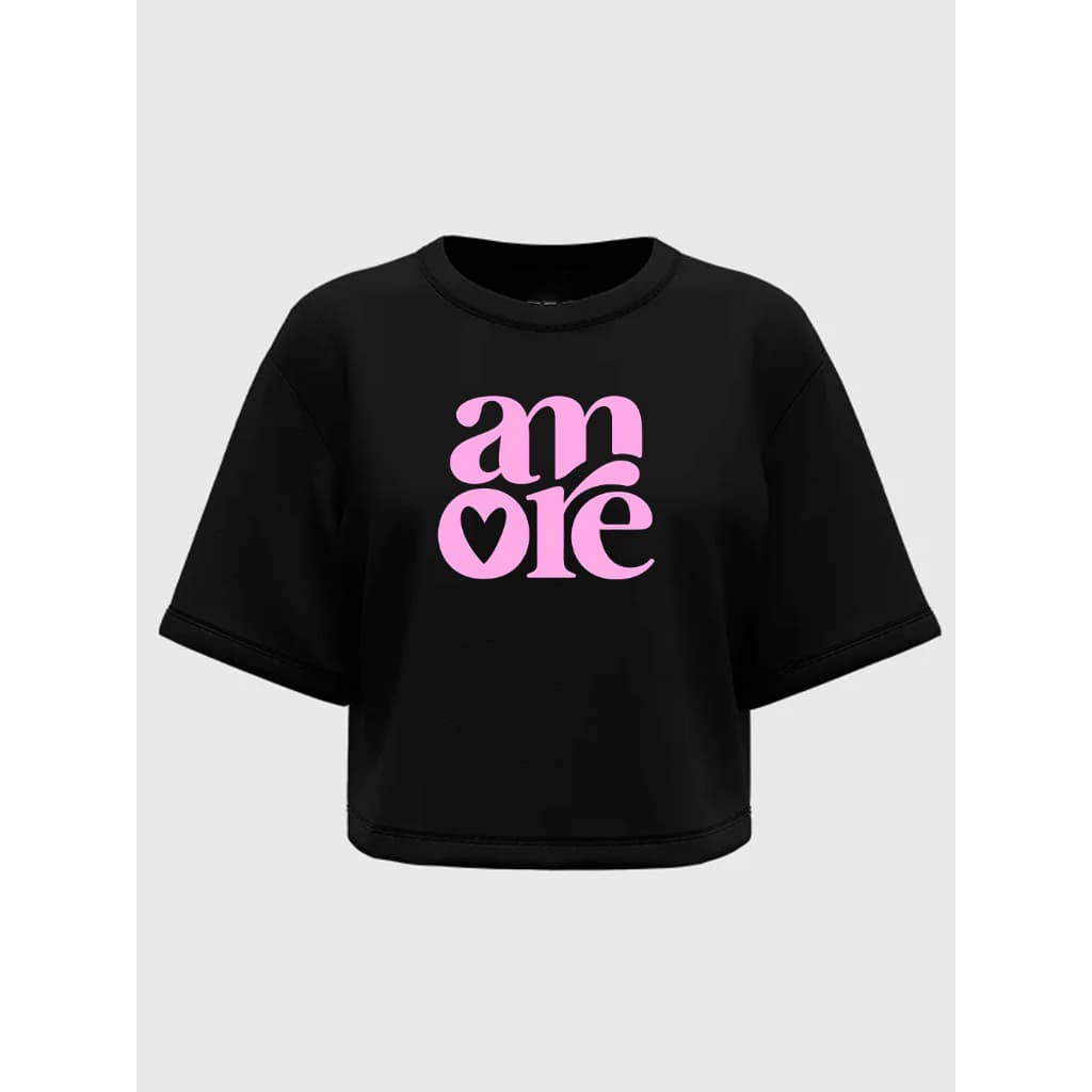 Cropped Oversized Feminino Amore Pinterest Y2K Amor Love 100% Algodão