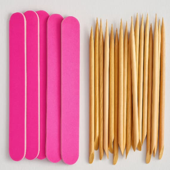 Kit Profissional para Manicure 20 Lixas Rosa 8cm + 20 Palitos de Madeira 12cm