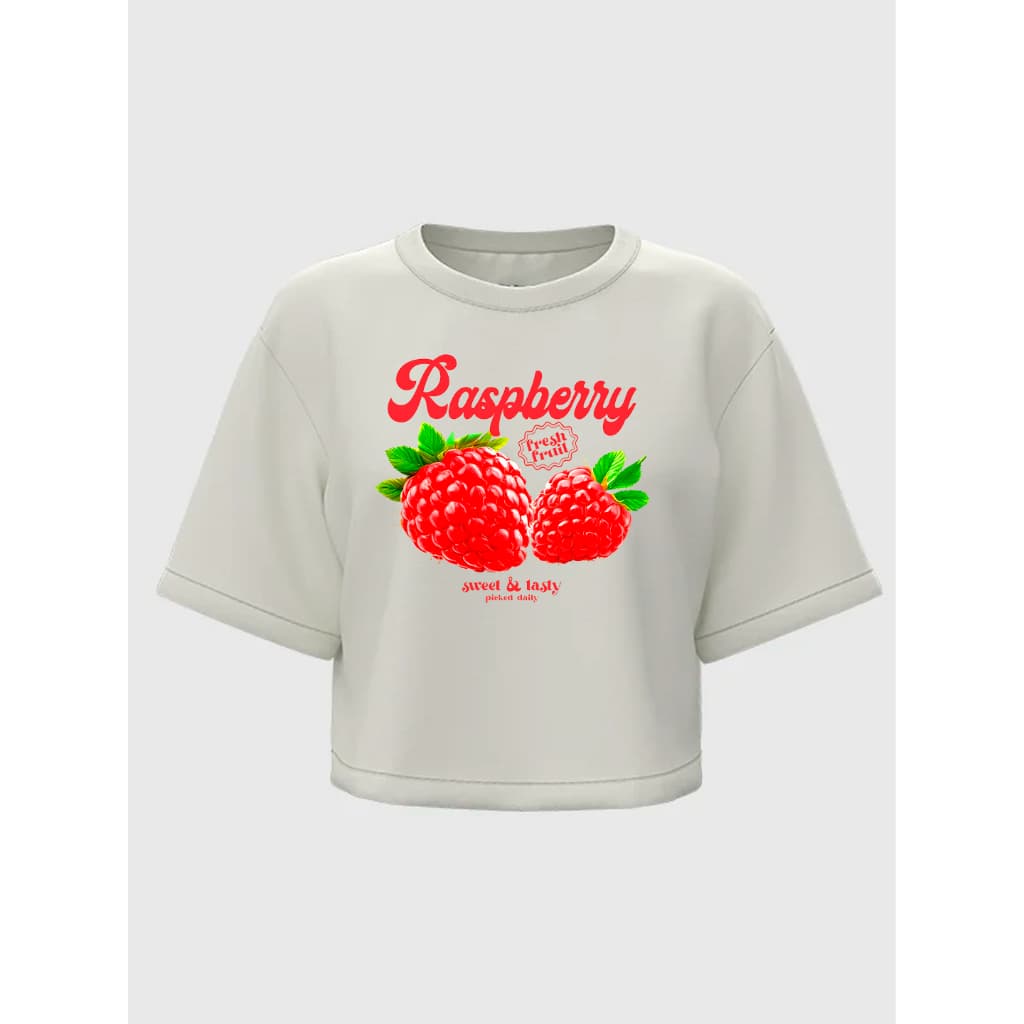 Cropped Oversized Feminino Framboesa Raspberry Frutas Morango 100% Algodão