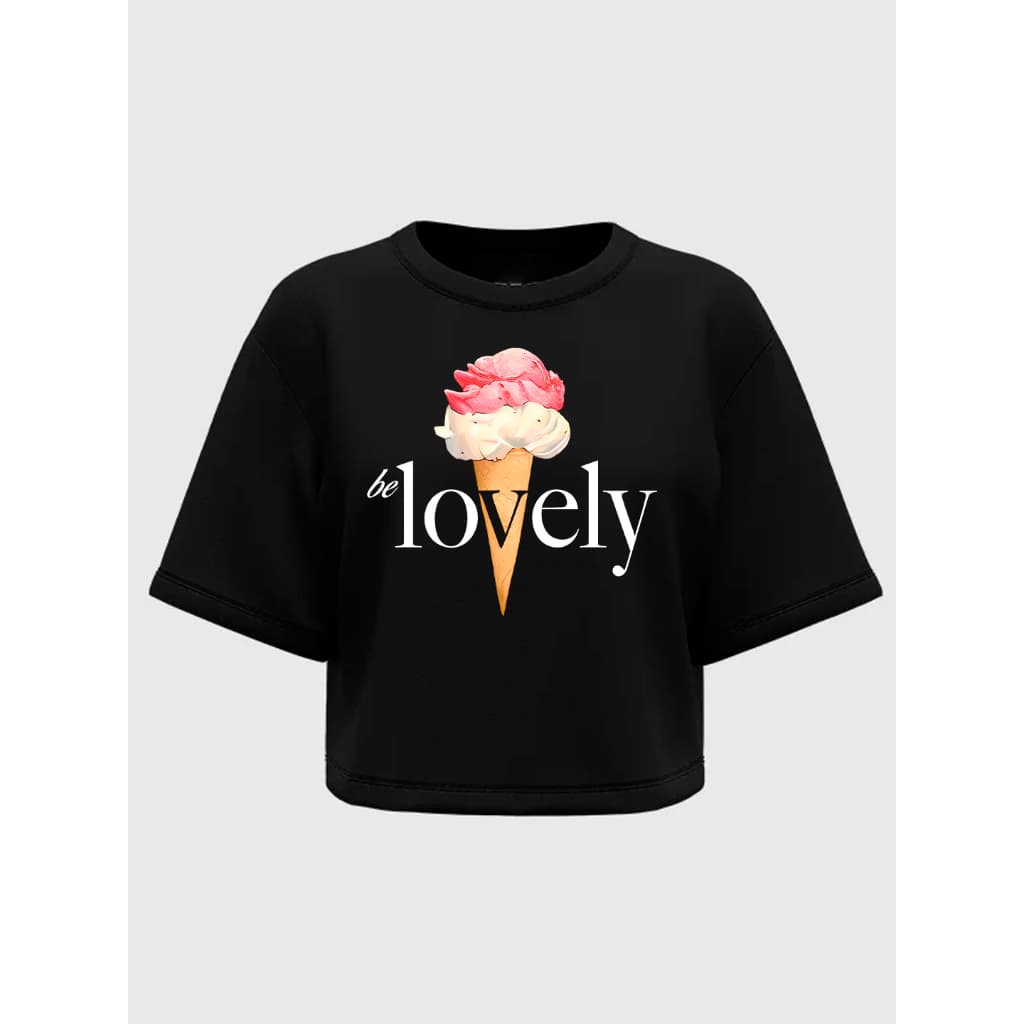 Cropped Oversized Feminino Be Lovely Sorvete Ice Cream 100% Algodão