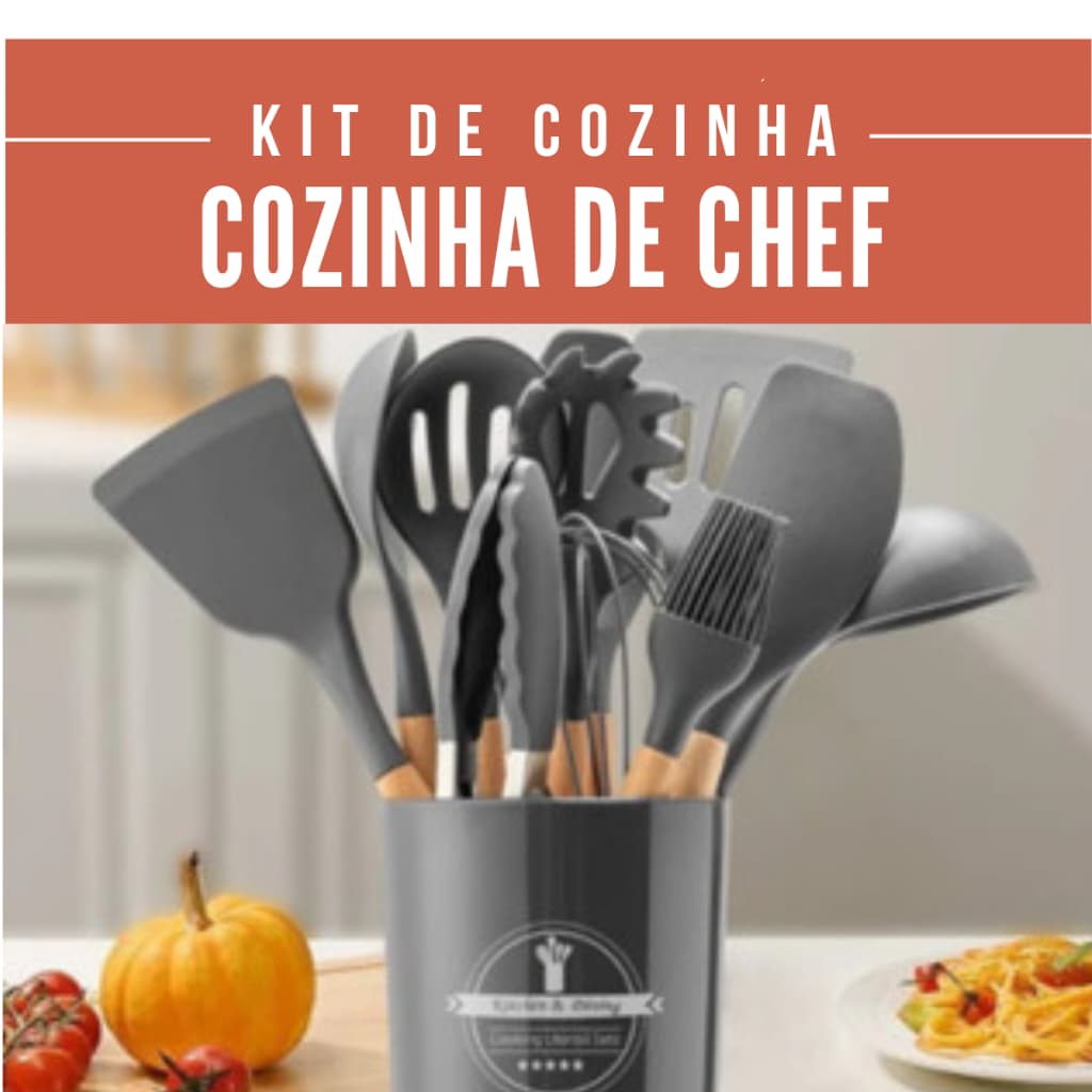 Conjunto 12 Utensílios de Cozinha Silicone com Cabo de Madeira – Cozinhe com Charme e Praticidade