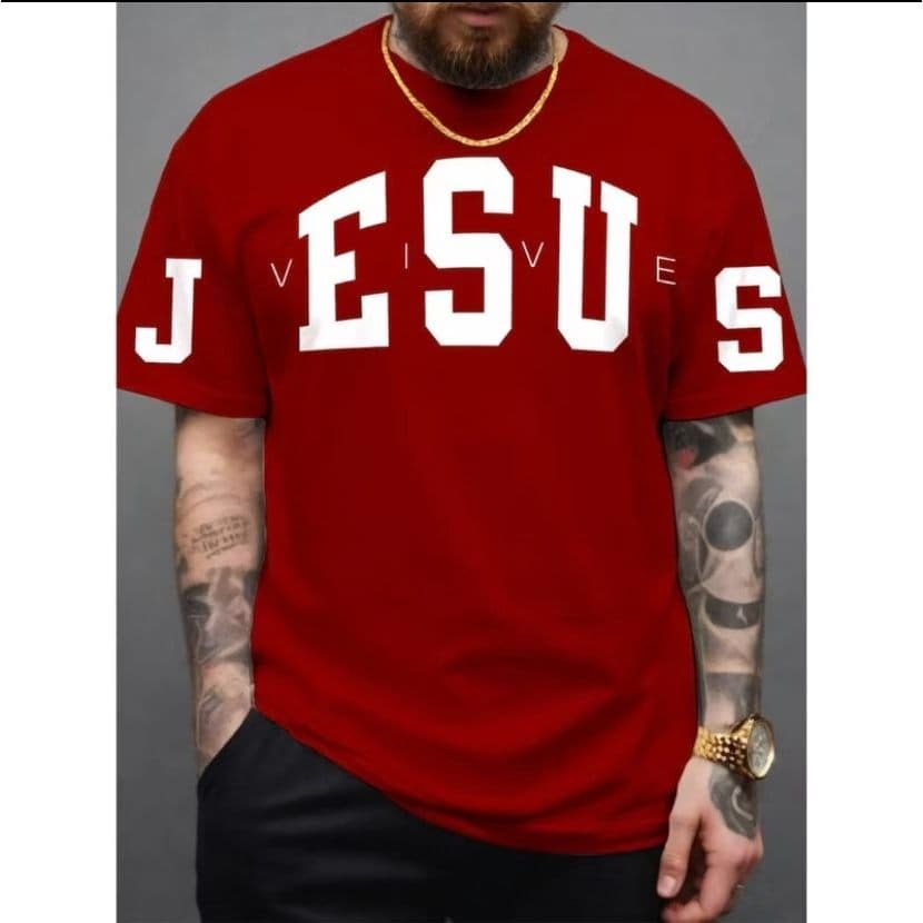 Camiseta Oversized Streetwear moda masculina JESUS VIVE 100% algodão super confortável e estilosa
