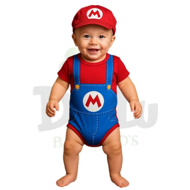 Body de Bebê Super mario Bros + Boina - Body Mêsversário Temático