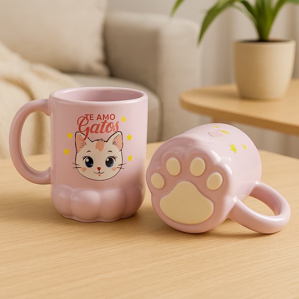 Caneca Gato 3D Geek Eu Amo Gatos Rosa Zona Criativa