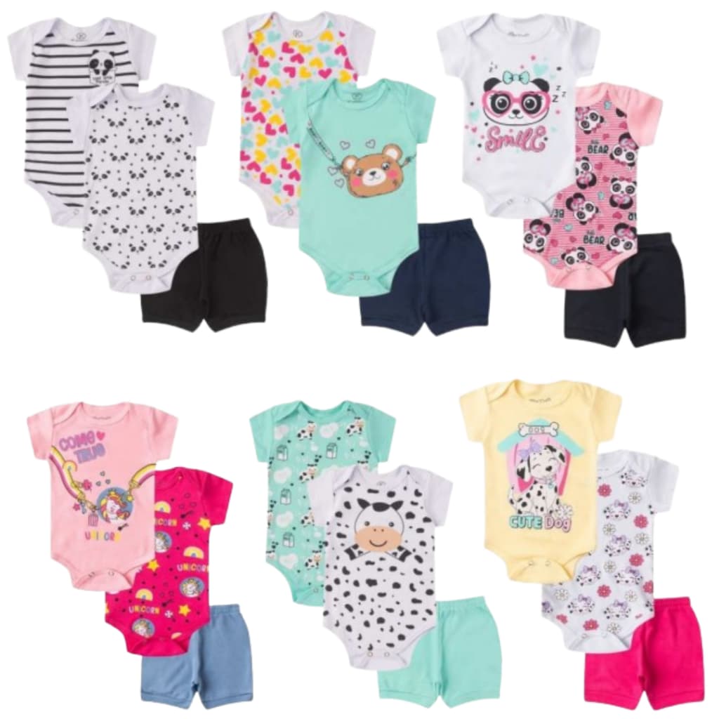 Kit body Bebê 6 peças conjunto bebê Roupa de Bebês Algodão Menina Verão