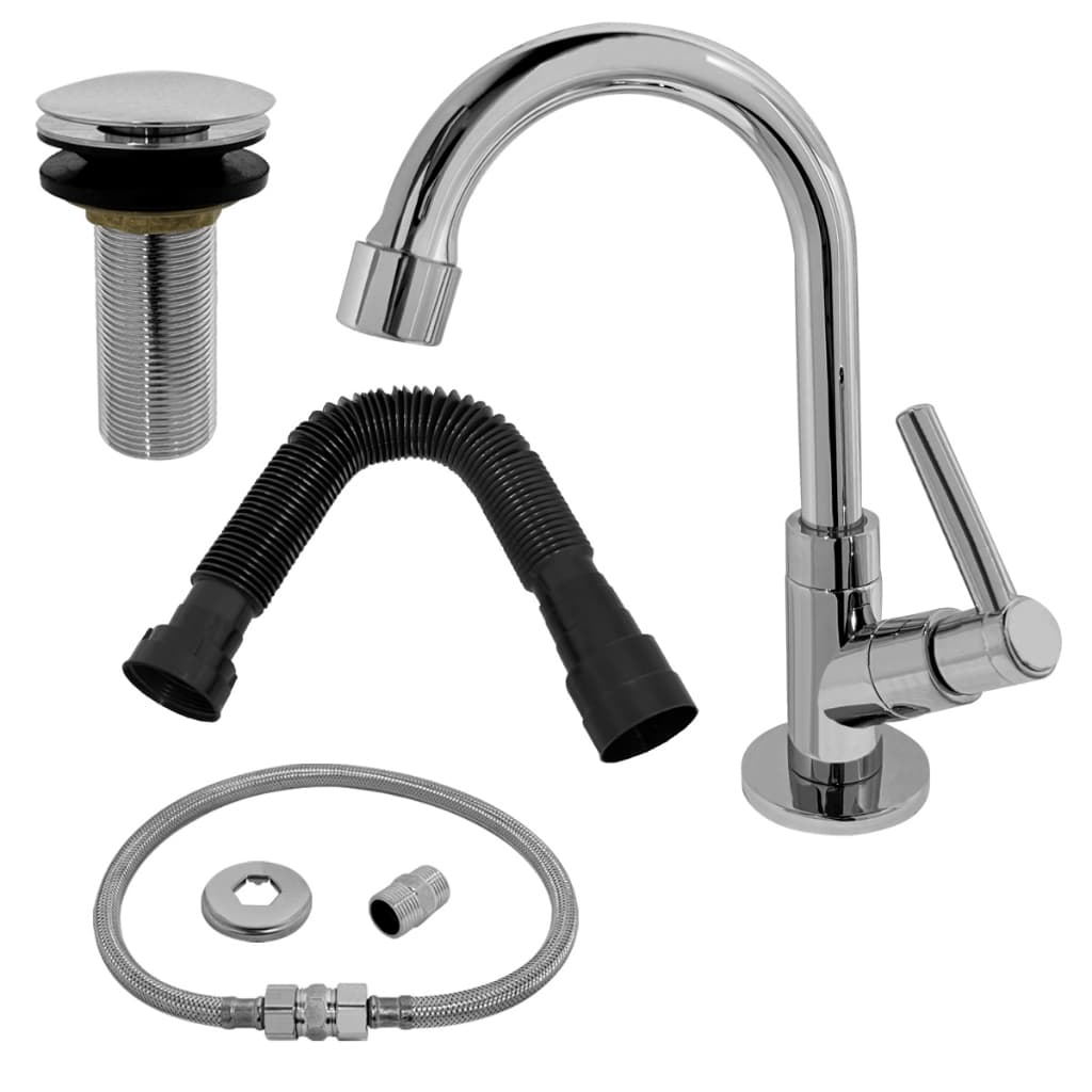 Kit Torneira Lavatório Cromada ABS + Válvula Click 7/8 + Sifão Preto + Engate Flexível 60cm
