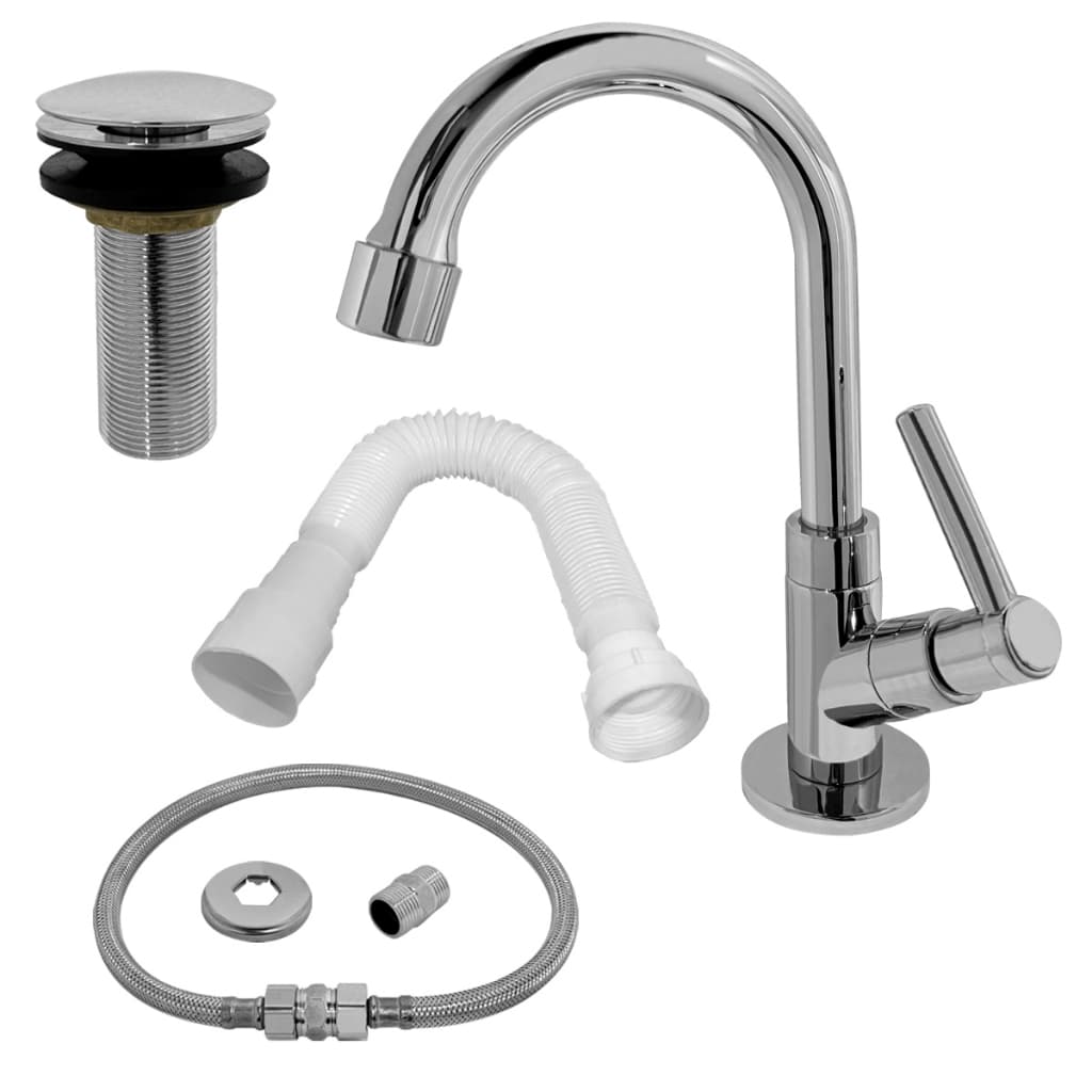 Kit Torneira Lavatório ABS Cromada + Válvula Click 7/8 + Sifão Branco + Engate Flexível 60cm