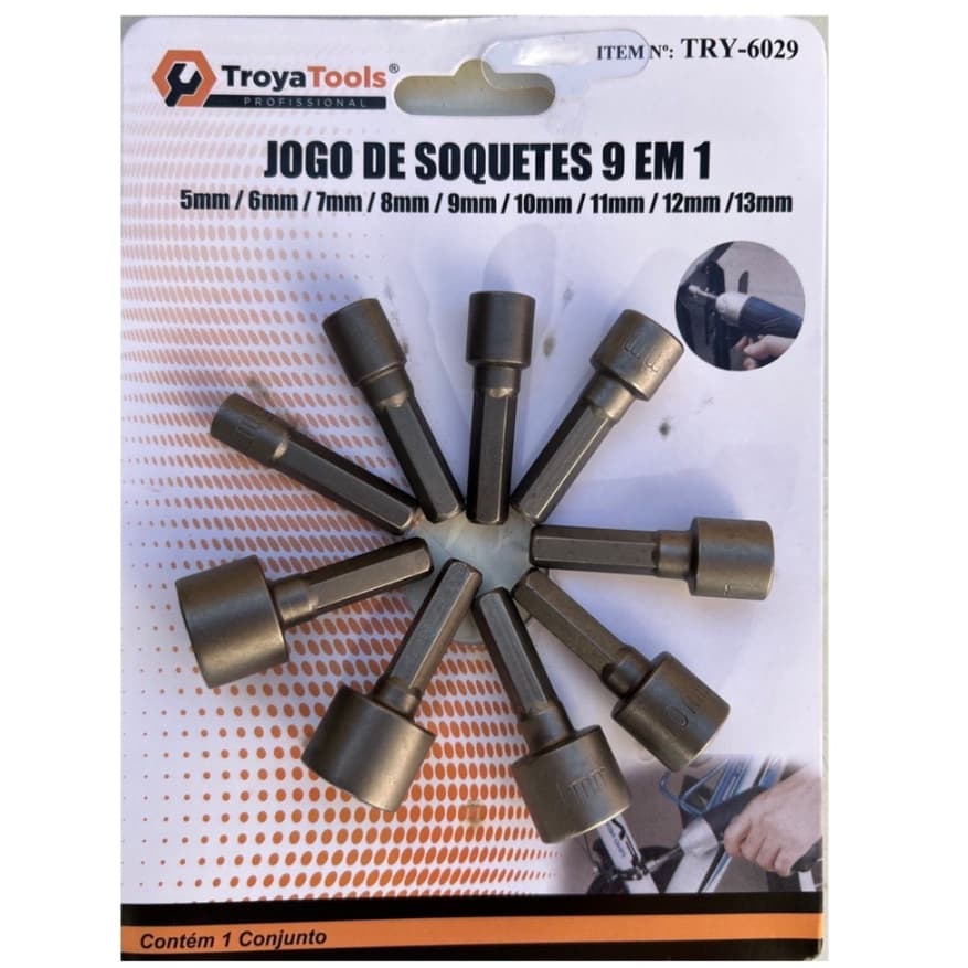 Kit 9 Bit Canhão Ponteiras Parafusadeira Soquete 5mm A 13mm