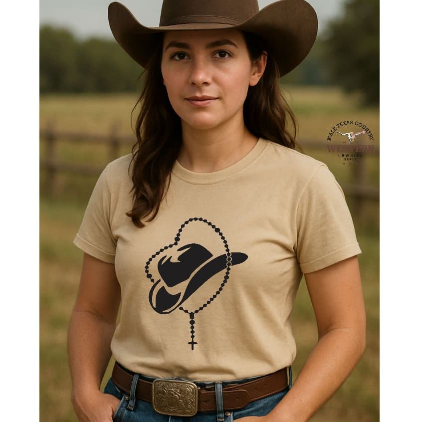 Tshirt Baby Look Feminina Modelo Camiseta Country Chapeu Terço Tshirt Boiadeira
