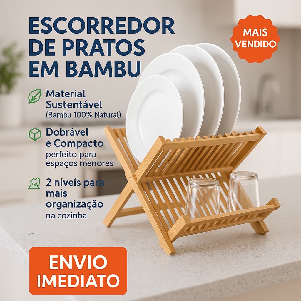 Escorredor De Louça De Bambu Natural Dobrável Pratos Talheres Pia Cozinha Suporte 14 Divisorias