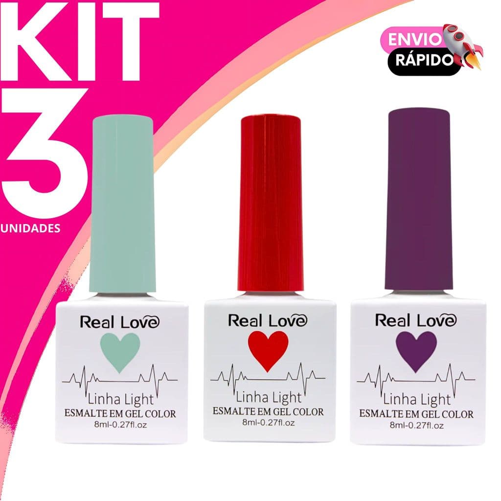 Kit Esmalte em Gel Real Love Secagem Rapida LED/UV Profissional Linha Light