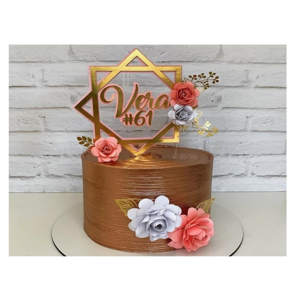 Topo de bolo Flores Rosê Personalizado