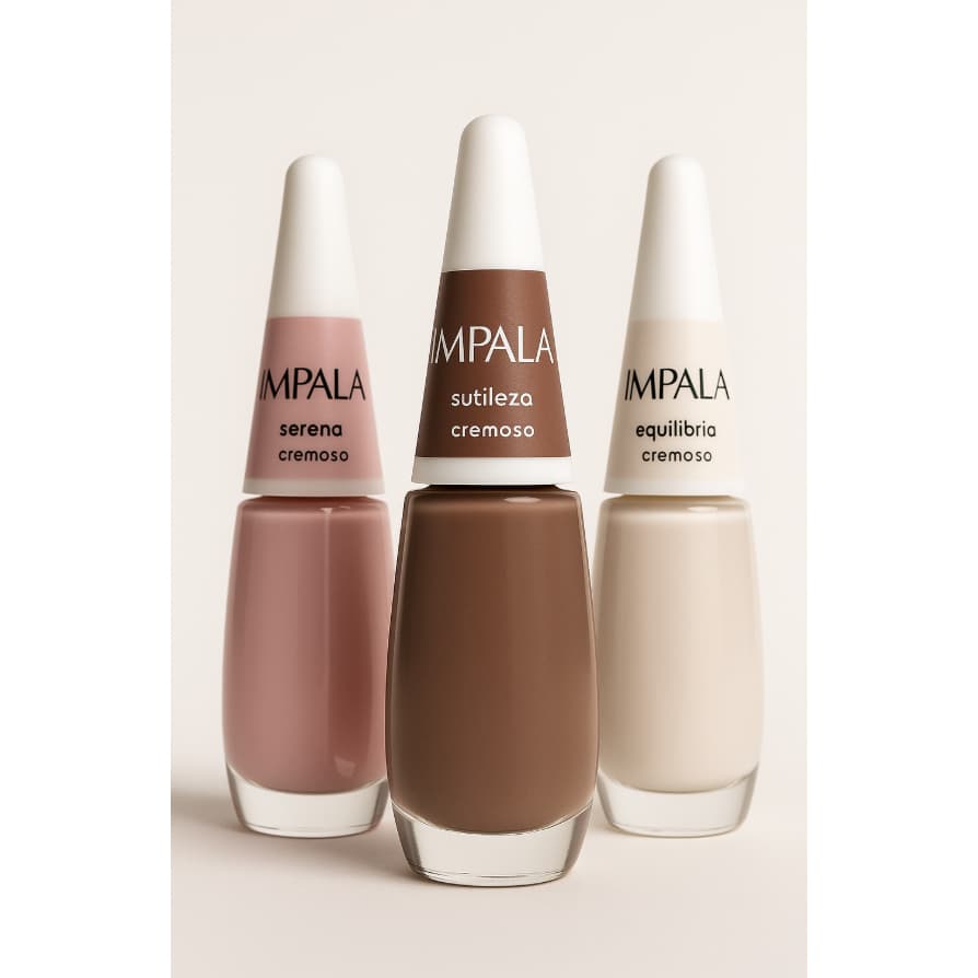 Impala Kit 3 Esmaltes Impala Nude Elegante Cores Sutileza, Equilíbrio e Serena  Acabamento Cremoso e Longa Duração