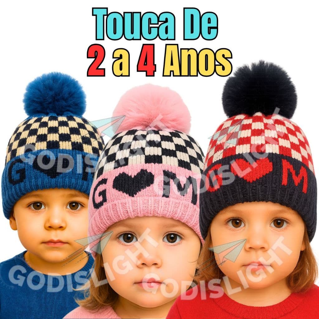 Touca Infantil de Frio inverno Peluciada Dentro Gorro com Pompom Para Menino Menina Cores Unissex