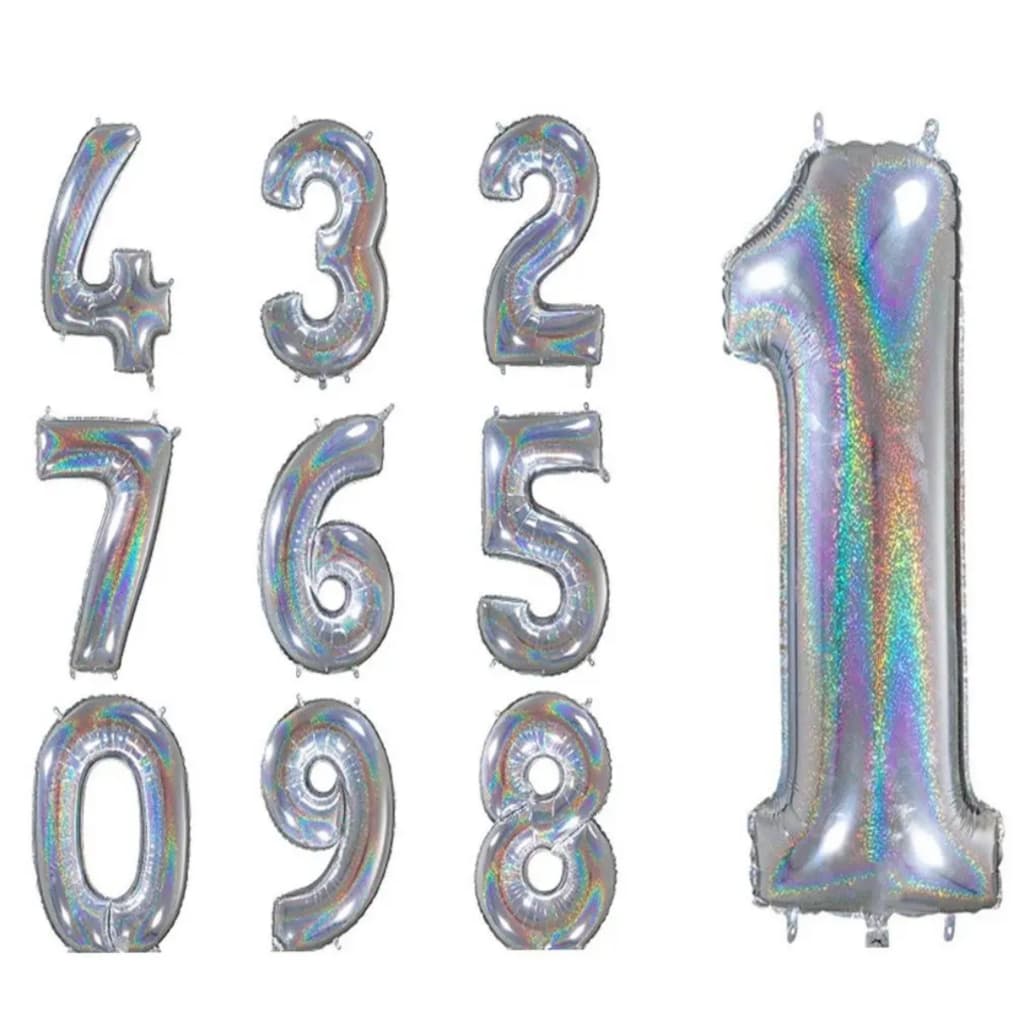 Kit 2 Números Metalizados 70CM Balões Nacarados Prata Brilhosos Para Festas Decorações Aniversários