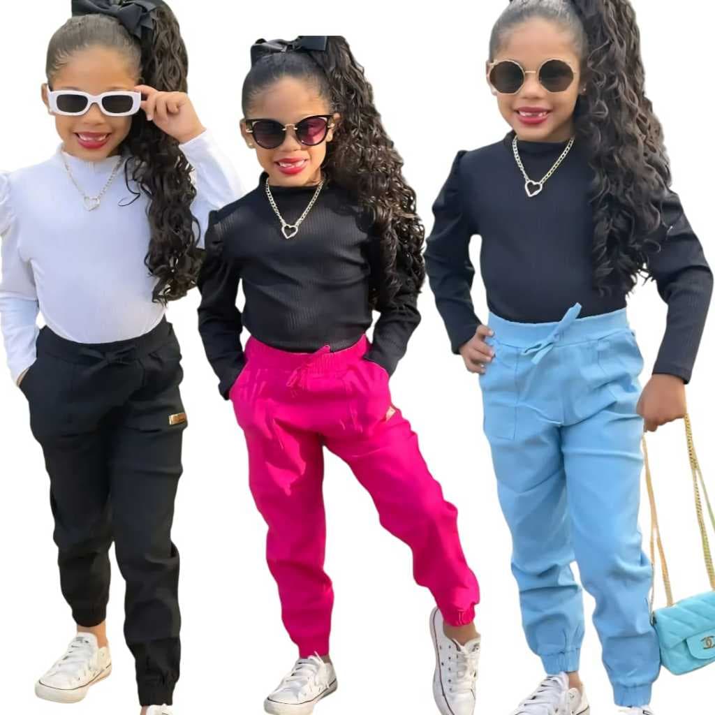 Calça tecido jogger infantil menina mini diva Tam 4 6 8 12  14 16 anos calça feminina calça  de juvenil jogger menina