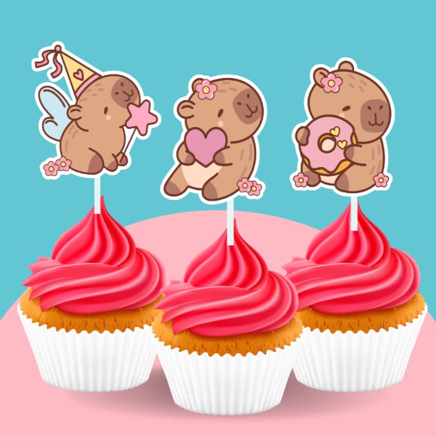 30/50 Topo para CupCake Capivara- Topper Docinho - Topo Decoração de Cima Docinhos CupCake