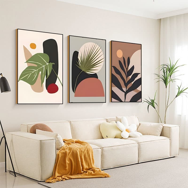 Quadro Decorativo Sala Quarto Cozinha Moderno 3 peças Folhagem Tropical Com Moldura