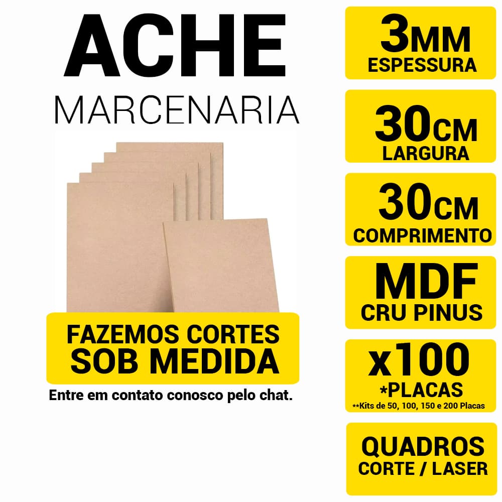 Kit 25, 50, 75 e 100 Placa Quadro Chapa Mdf Cru 3mm 30x30 Para Artesanato, Corte Laser, Adesivo, Sublimação -Miolo Pinus