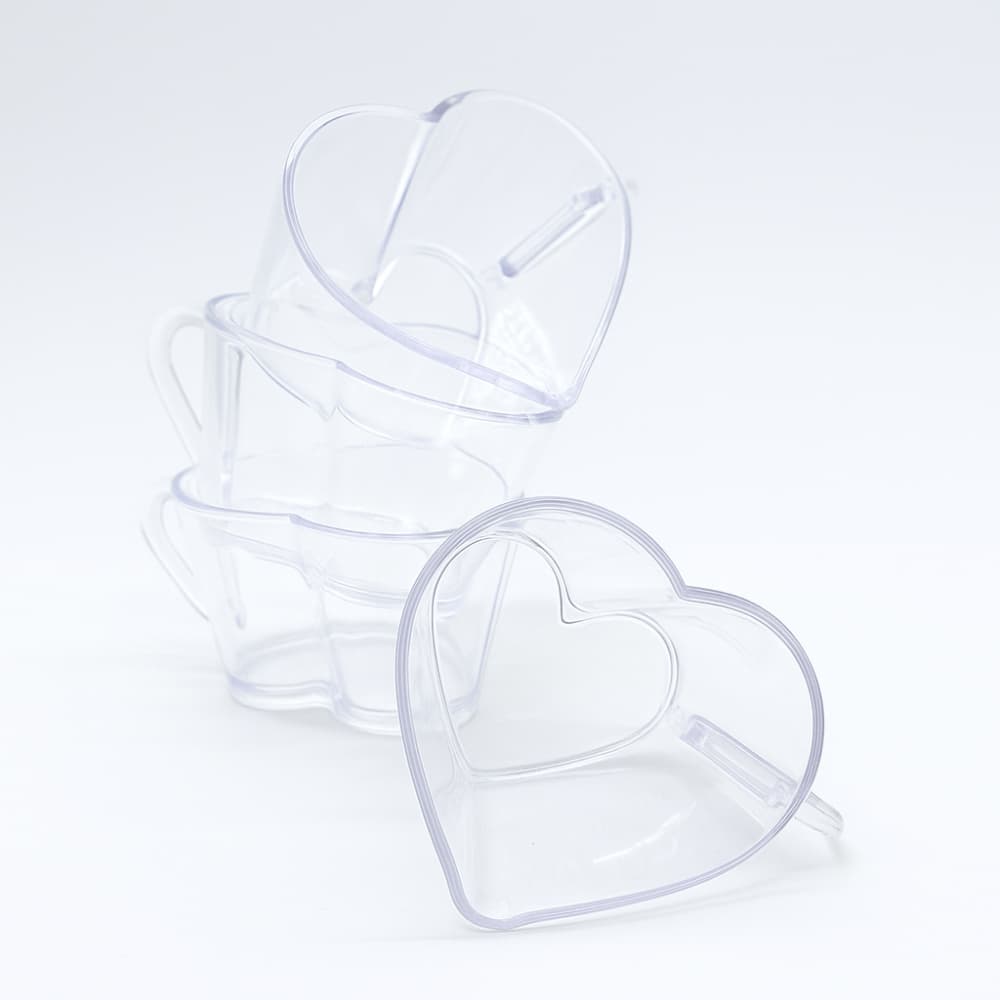 Kit 10 Xícaras Coração 100ml Acrílico Transparente Copos Café Chá Resistente Cozinha
