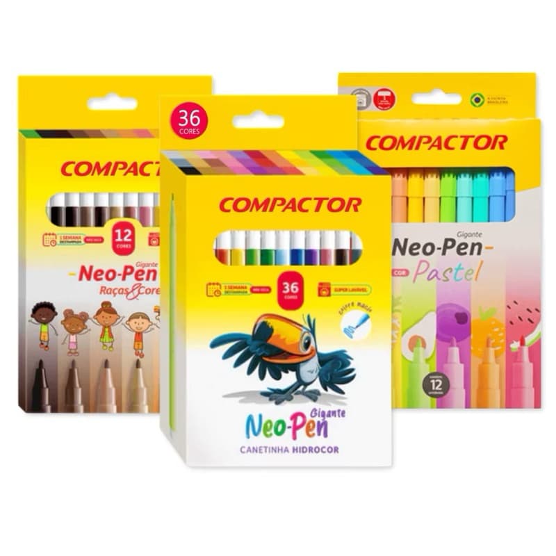 kit 60 Canetinhas coloridas Gigante cores básicas + tons pastel + tons de pele