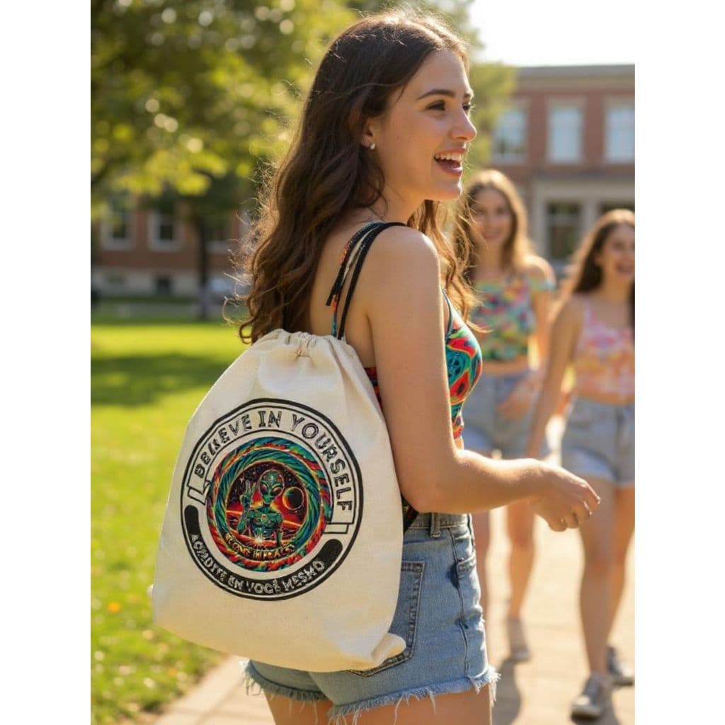 Mochila Bolsa de Costas Sacochila Sacomochila Saco Sacolinha Algodão Cru ET Alienígena Alien Galáxia Unissex SK