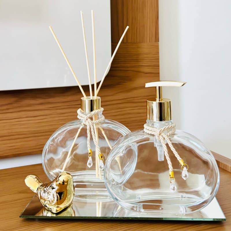Kit Lavabo Banheiro Luxuoso Com Bandeja Passarinho Completo Difusor e Saboneteira