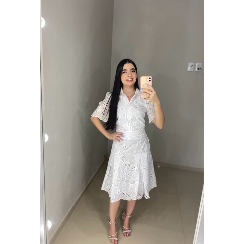 Conjunto saia e Blusa Branco Moda Evangélica