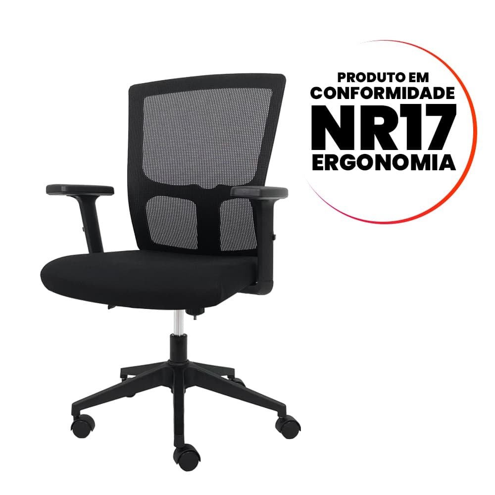 Cadeira De Escritório Diretor Baixa Ergonômica Norma N-17 Confortável Cor Preto