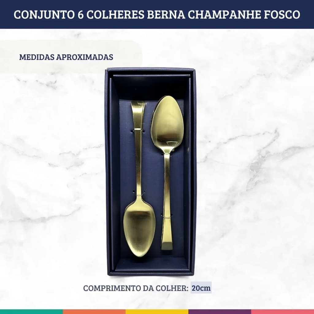 6 Colheres De Sobremesa  Wolff Berna Dourado Fosco De Aço Inox