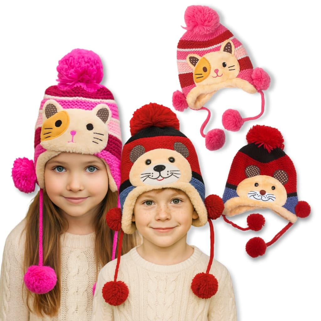 Touca Gorro Infantil Menina e Menino Frio Bichinhos Forrada de Lã