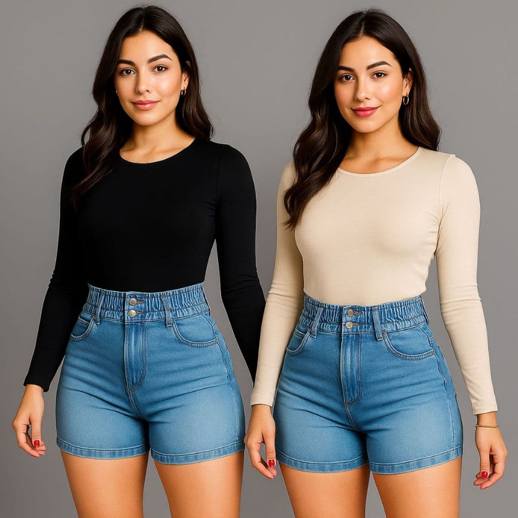 Kit 2 Bermuda Jeans Delave Feminina Afina Cintura Meia Coxa Com Lycra Envio Imediato