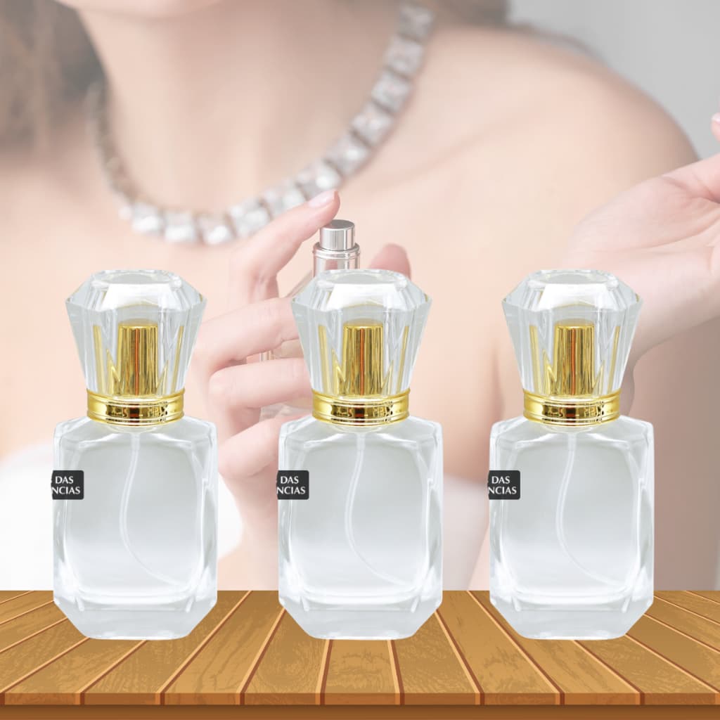 VIDRO porta PERFUME ( 3 UNIDADES ) - CRYSTAL (30ml) TRANSPARENTE - VALVULA DOURADA -