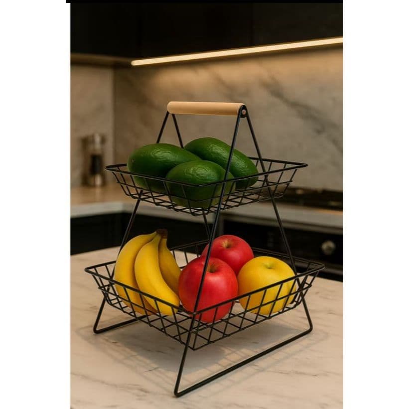 Fruteira De Mesa Grande Em Aço Organizador De Alimentos 2 Andares