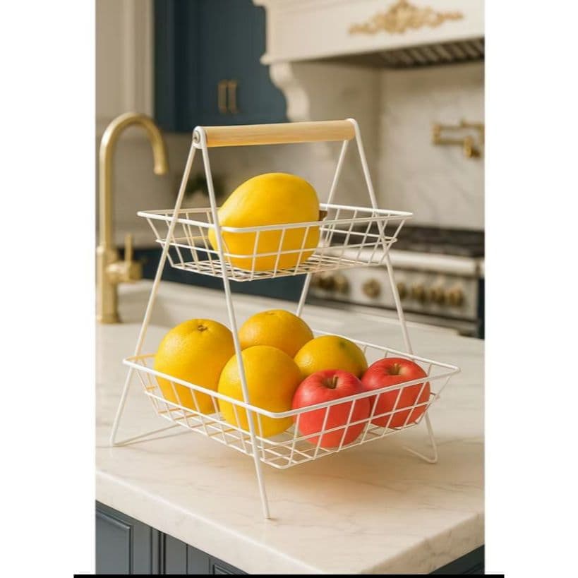 Fruteira De Mesa Grande Em Aço Organizador De Alimentos 2 Andares
