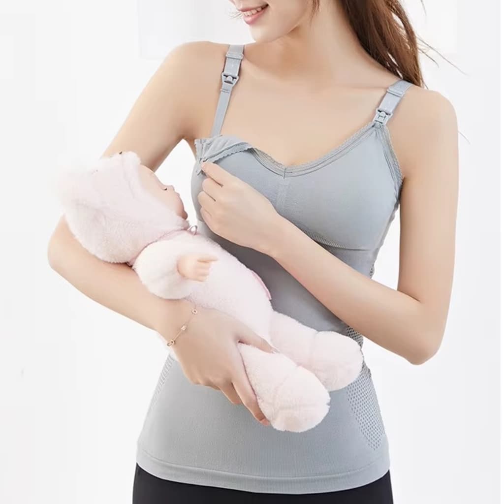 Regata De Amamentação Poliamida Com Bojo Removível Alça Ajustável Blusa Maternidade Click Confortável Sem Aro Plus Size