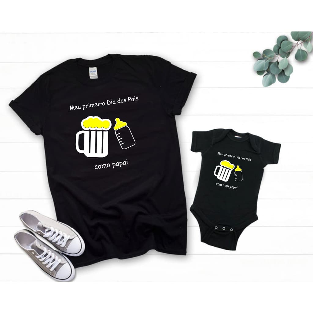 Kit com 2 - Camiseta body Tal Pai Tal Filho Filha meu primeiro dia dos pais Cerveja chop madadeira